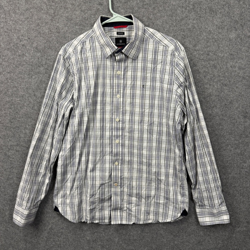 Victorinox Swiss Army Mens Tailored Fit Plaid Button Down Shirt Large Blue White - Picture 8 of 10
